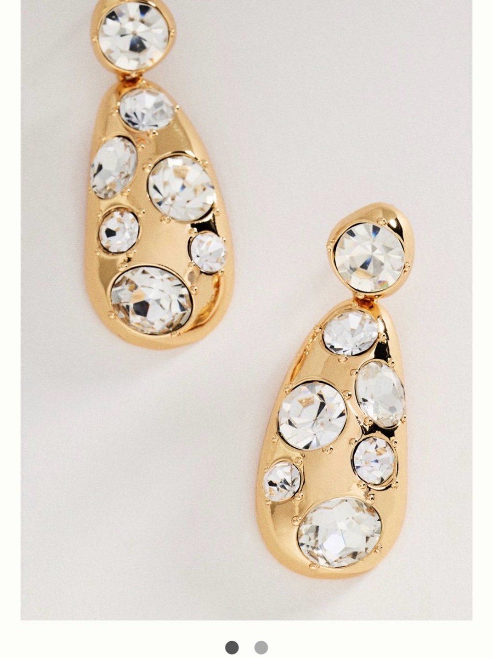 Anthropologie Gold Teardrop Earrings with Clear Crystals